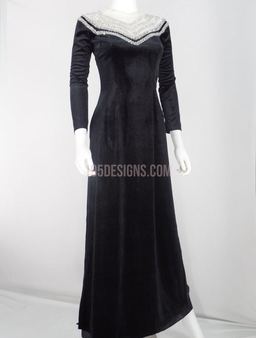 Ao Dai Nhung Đen kết Đá - Black Ao Dai