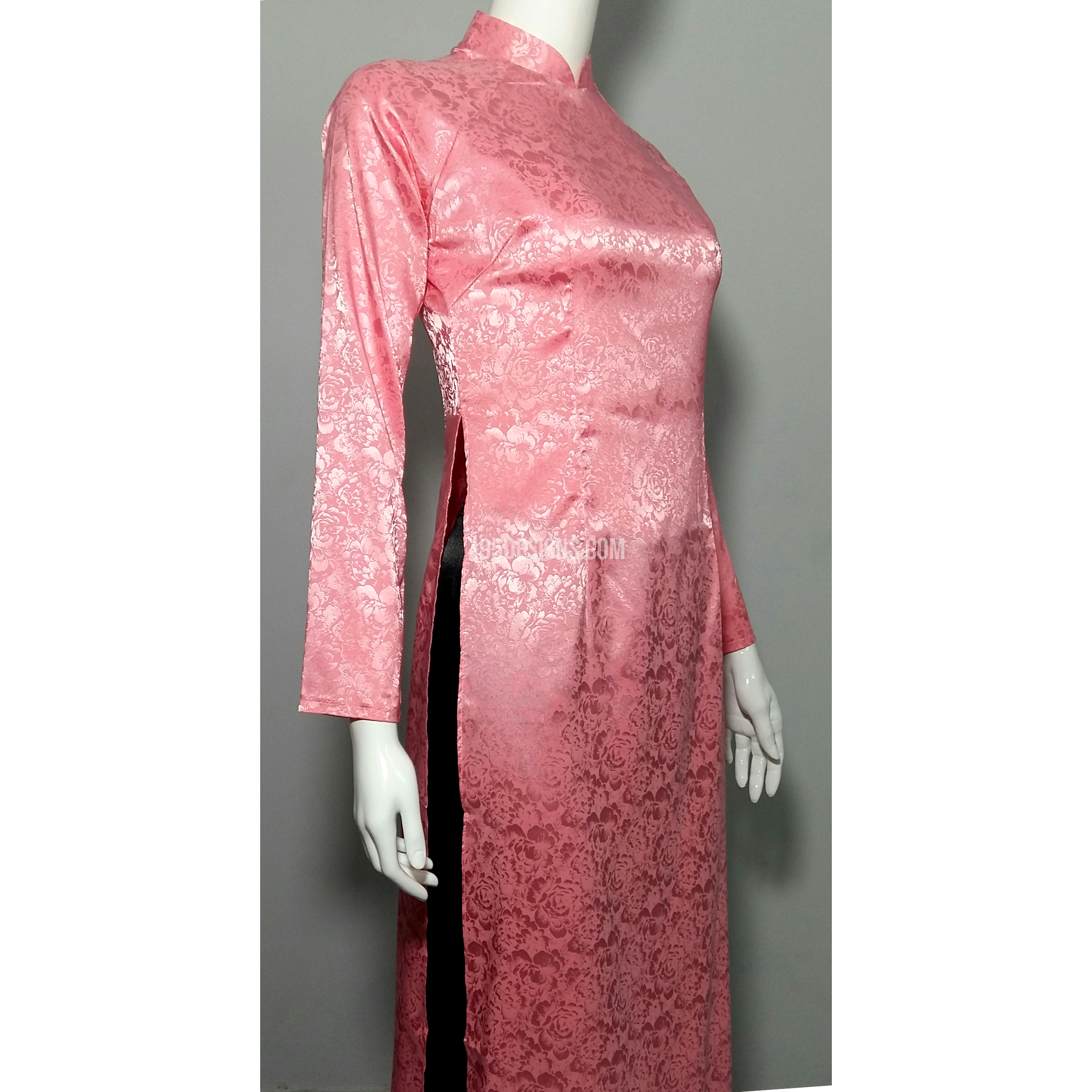 Pink Ao Dai Embroidered Vietnamese Long Dress - Gấm Hoa Hồng