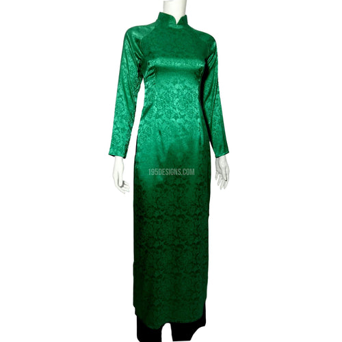 Green Ao Dai Embroidered Vietnamese Long Dress - Gấm Hoa Xanh