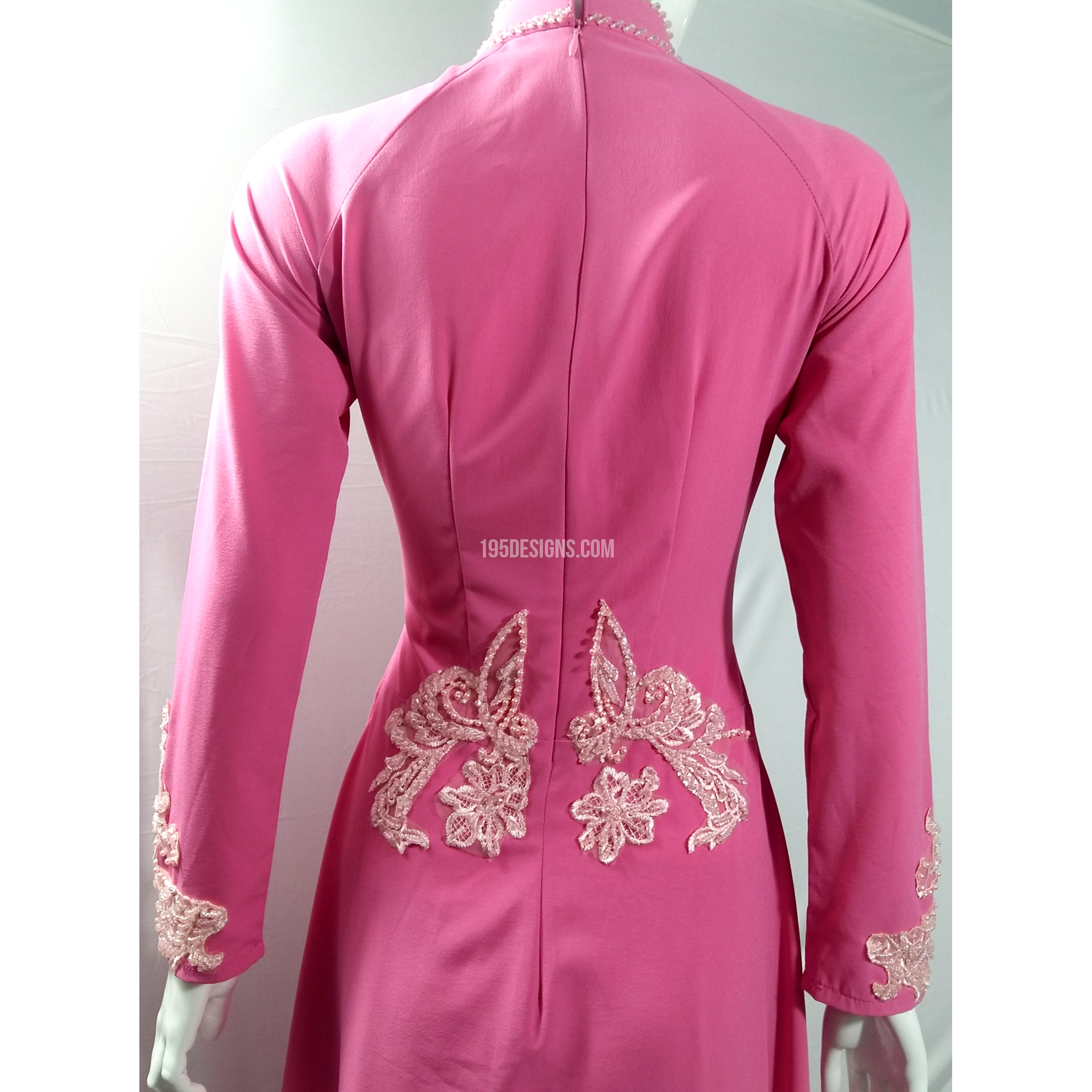 Pink Ao Dai Lace Flower Crystal Dress Inspiration - Ket Hoa Hat Da Ta Ao Dam