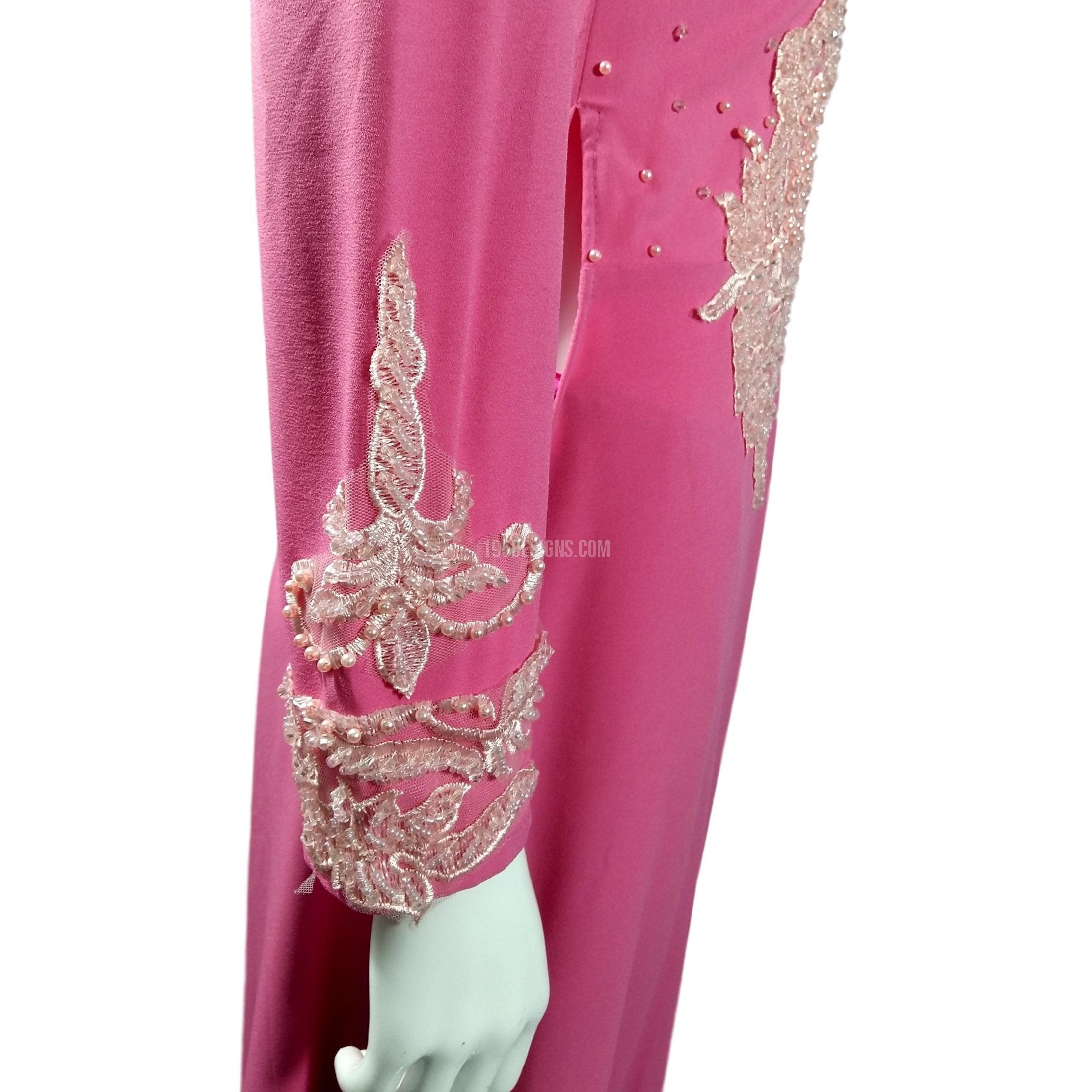 Pink Ao Dai Lace Flower Crystal Dress Inspiration - Ket Hoa Hat Da Ta Ao Dam