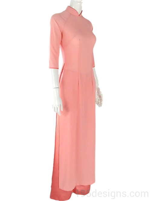 ÁO DÀI Phụ Dâu Hồng Cam Trơn Cổ Tròn cao | Pink Orange Bridesmaid