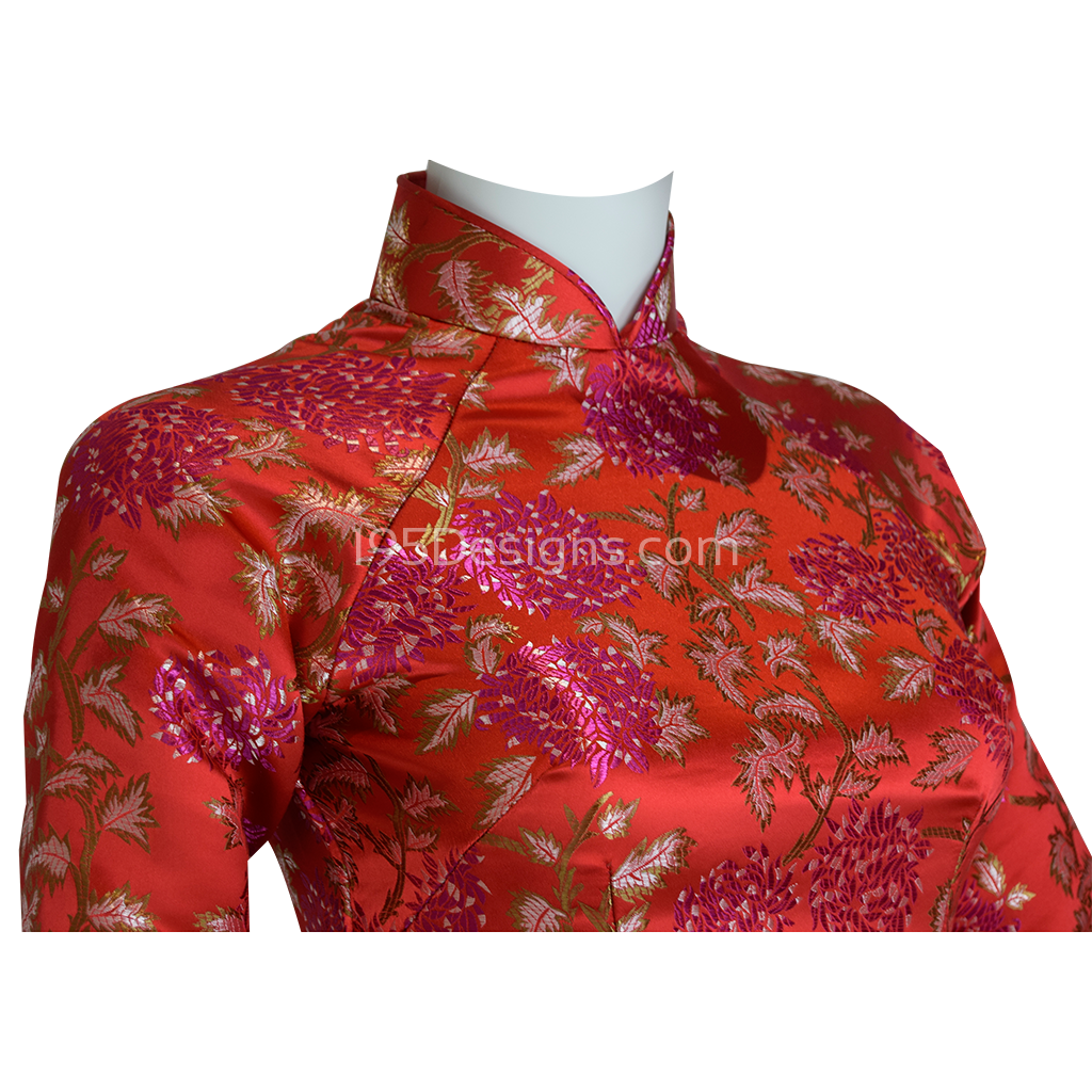Red Embroidered Silk Chrysanthemum Flower New Year Set | Gấm Đỏ Hoa Cúc Tết