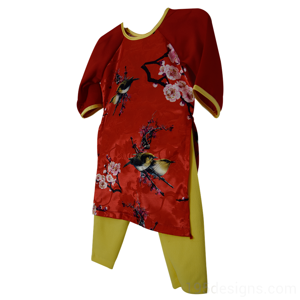 Ao Dai Baby Vietnamese Viet Nam Traditional Long Dress Kid Set - Red  Lunar New Year