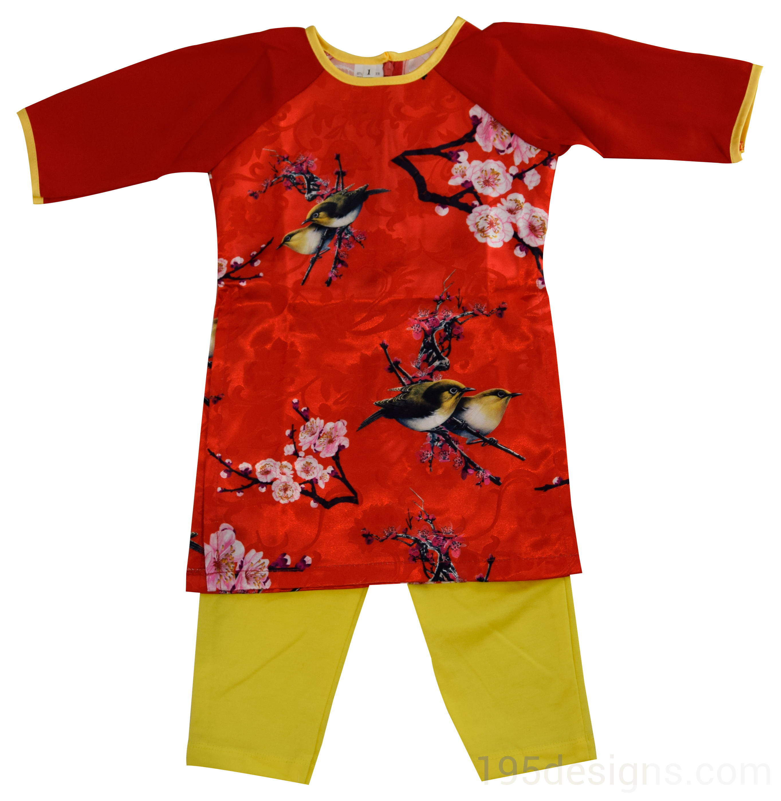Ao Dai Baby Vietnamese Viet Nam Traditional Long Dress Kid Set - Red  Lunar New Year