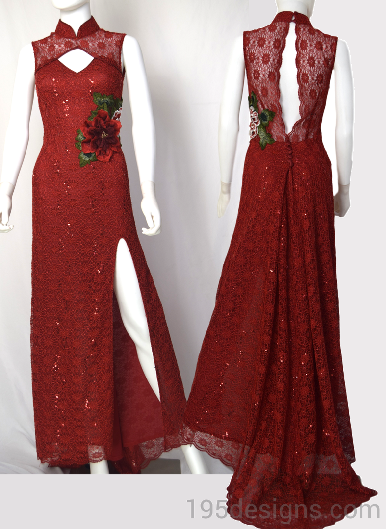 Ao Sườn Xám Ren Đỏ | Red Lace Chinese Wedding Size 2