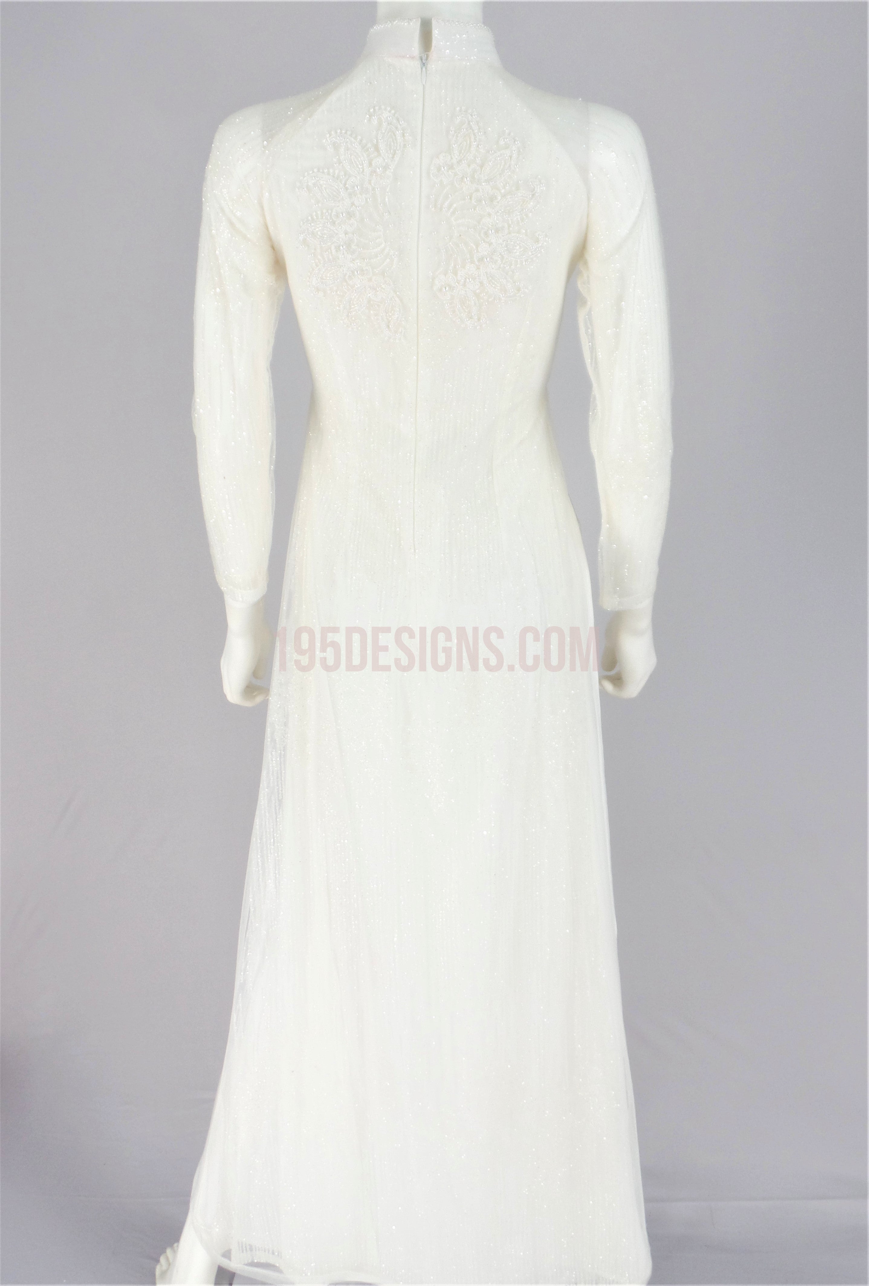 White Ao Dai Crystal Lace Wedding - Ao Dai Kết Hoa 3D  ( Hoa 1 Bên)
