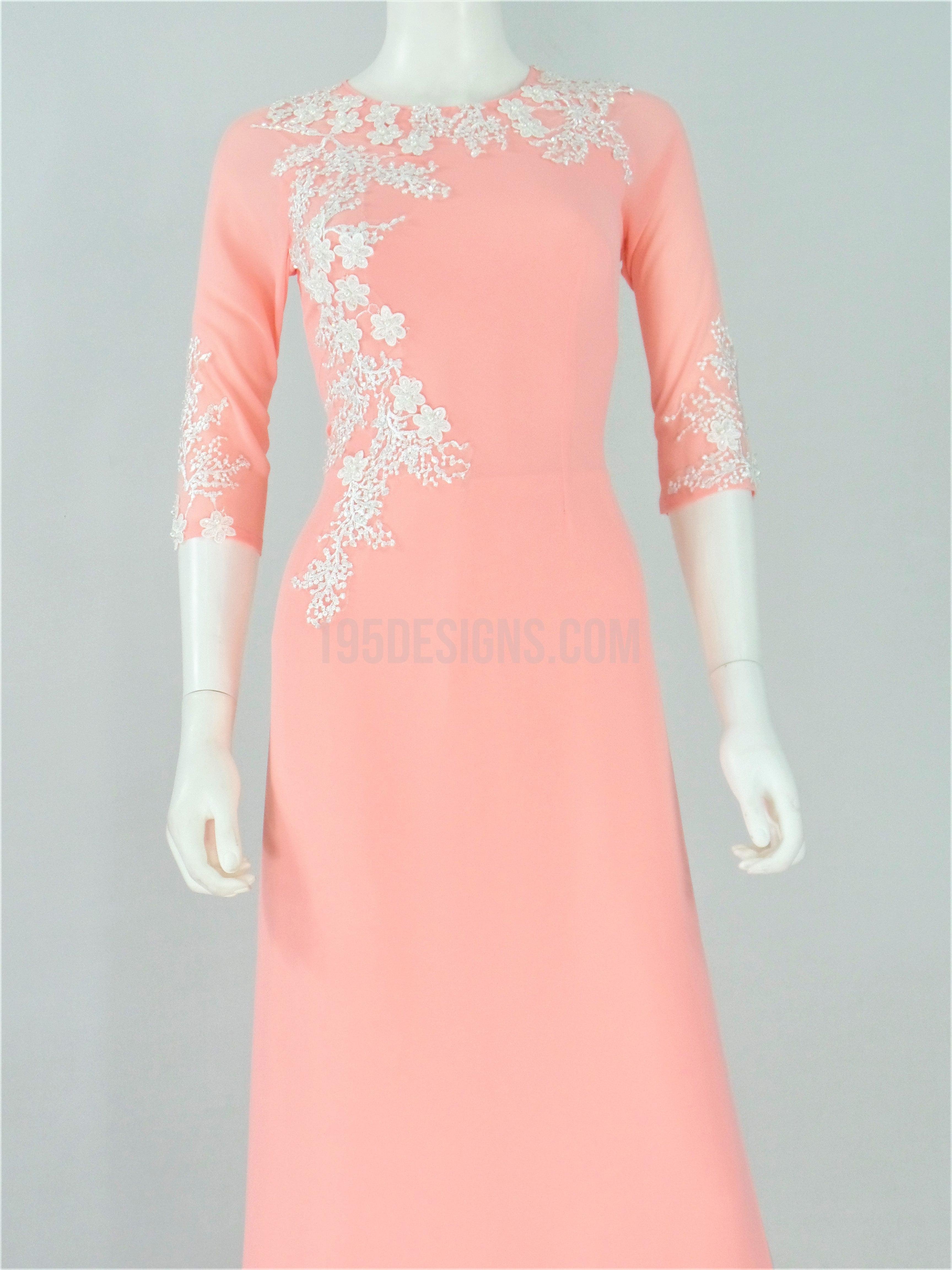 Pink Vietnamese Long Dress / Áo Dài Hồng Kết Cườm