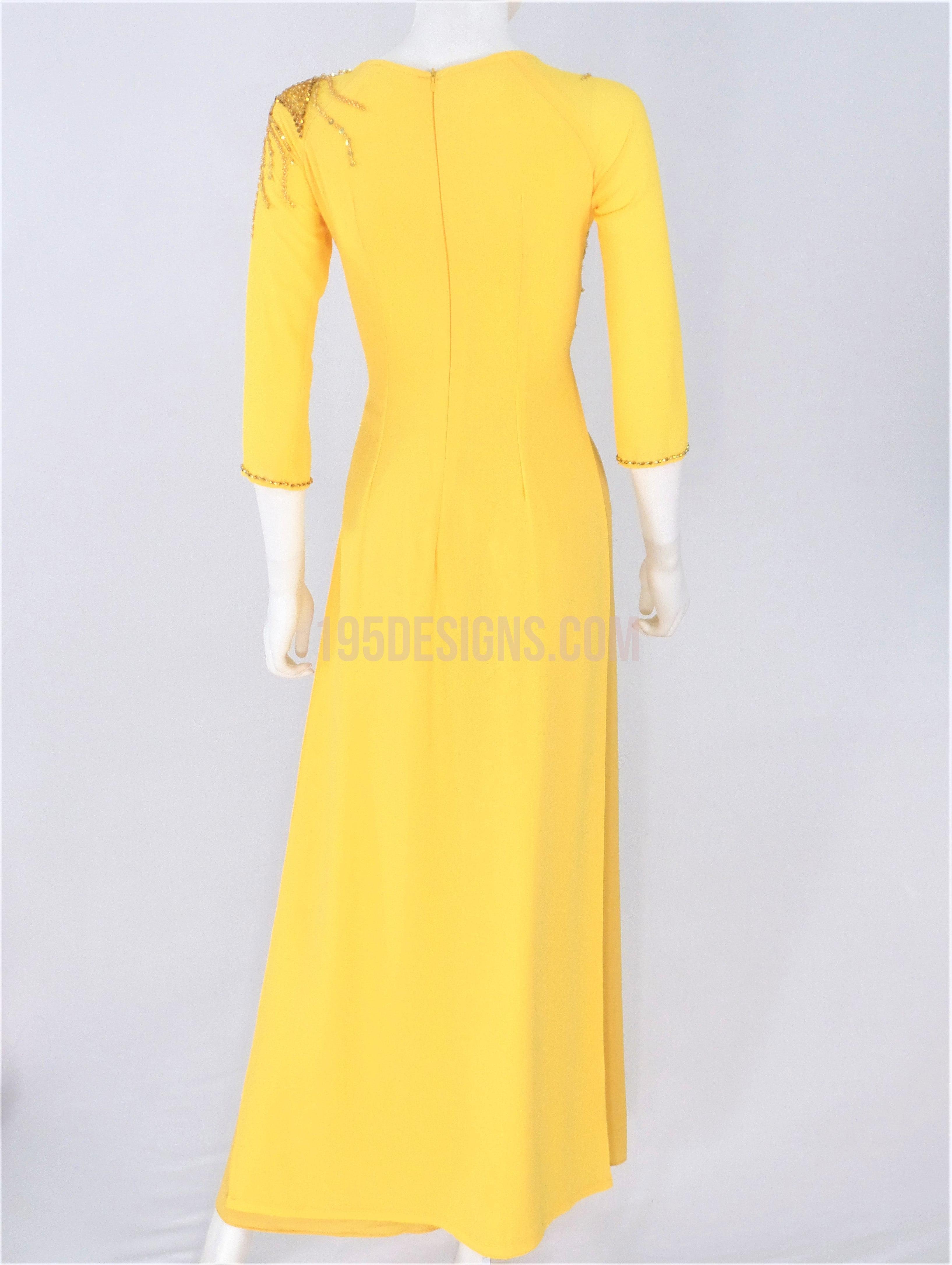 Yellow Vietnamese Long Dress / Áo Dài Vàng Kết Cườm