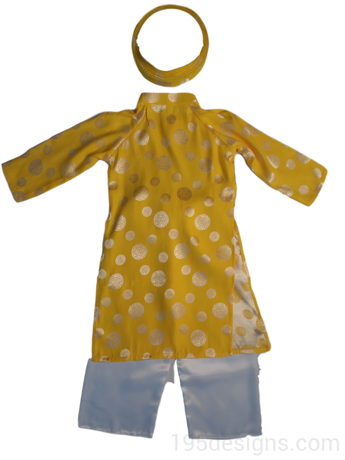 Yellow Ao Dai Baby Girl Viet Nam Traditional Long Dress Kid Set - Gấm Vàng