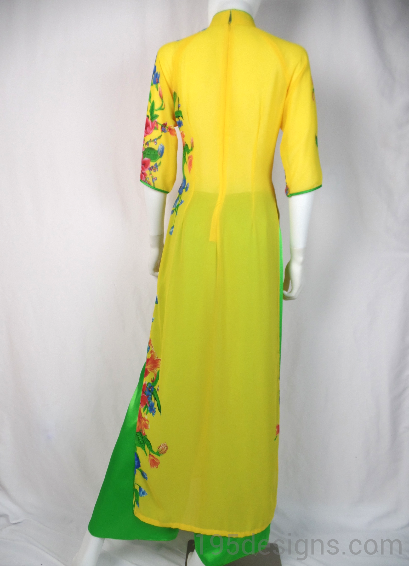 Yellow Ao Dai Red and Blue Spring Flower New Year Set | Hoa Tet