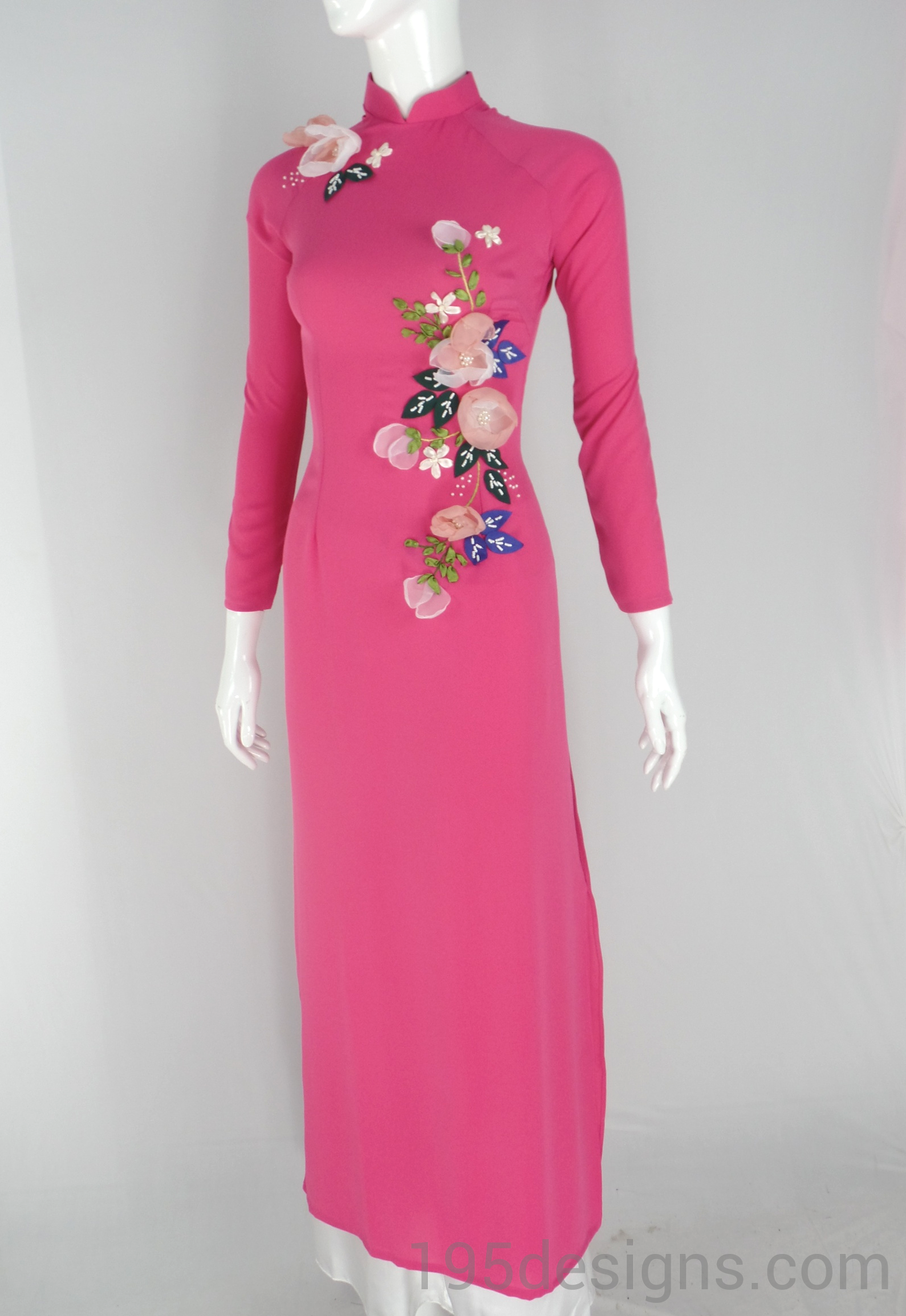 Ao Dai Kết Hoa Vải Hồng | Fabric Flower Hot Pink