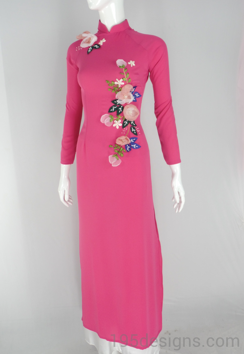 Ao Dai Kết Hoa Vải Hồng | Fabric Flower Hot Pink