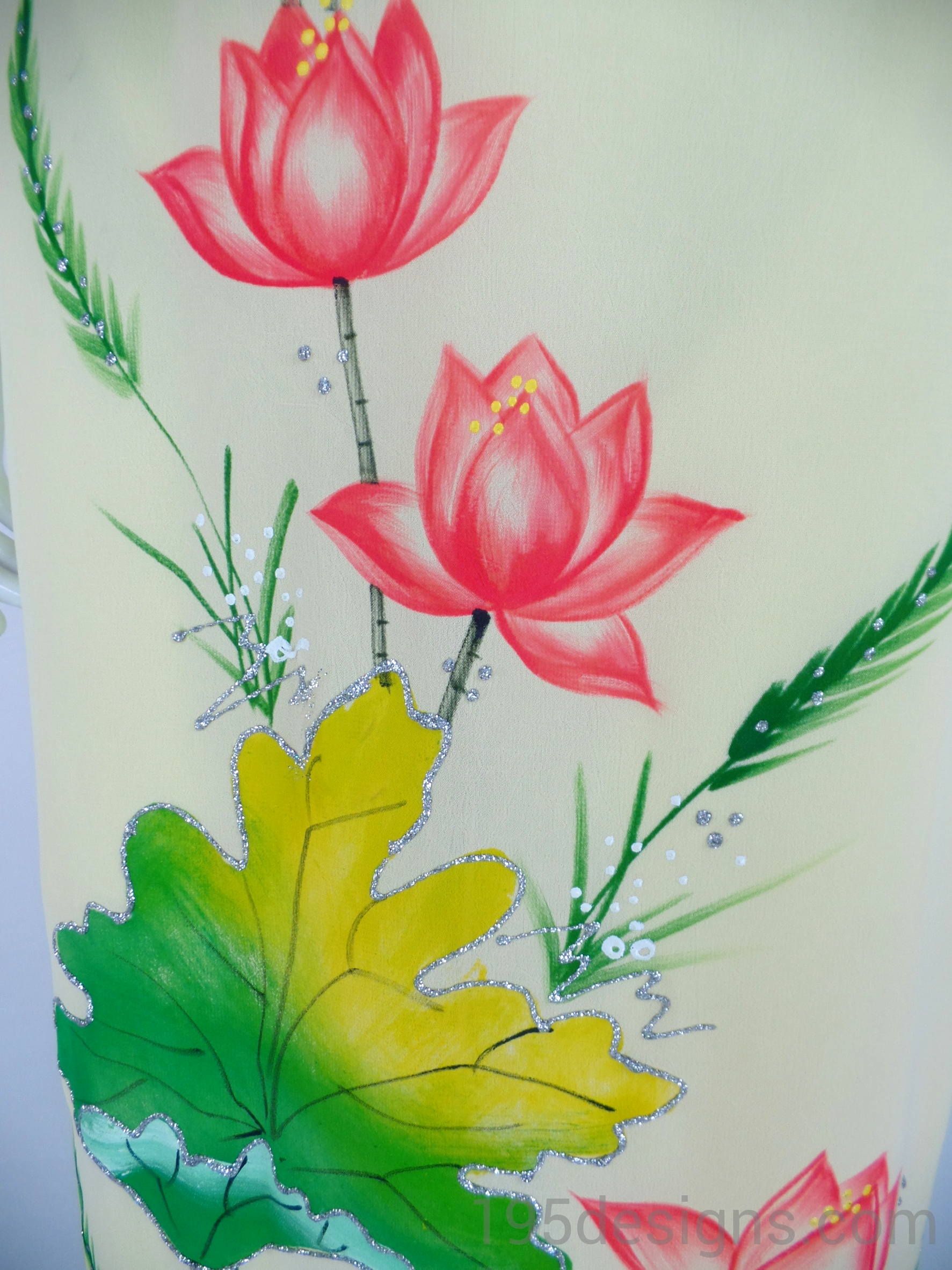ÁO DÀI Vàng In Hoa Sen | Yellow AO DAI print Lotus flower Set Size 7