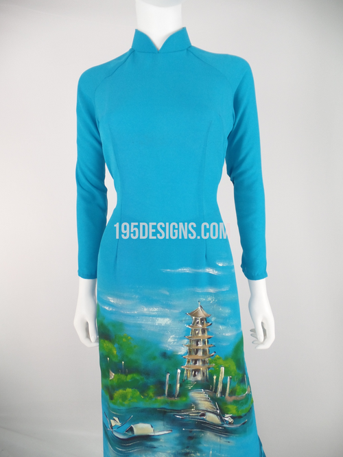 ÁO DÀI Xanh Bích Hồ Gươm  | Blue AO DAI Paint Lake Set Size 10