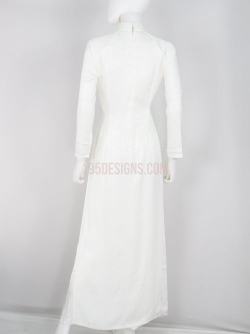 Áo dài trắng lụa gấm Thái Tuấn-White Silk Ao Dai
