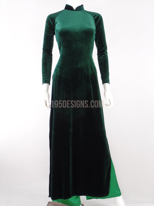 Áo dài nhung xanh lá trơn - Green Ao DAi Velvet