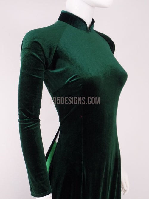 Áo dài nhung xanh lá trơn - Green Ao DAi Velvet