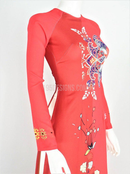 Áo Dài Lụa Giản Đỏ Hai Màu | Red Ao Dai Vietnamese