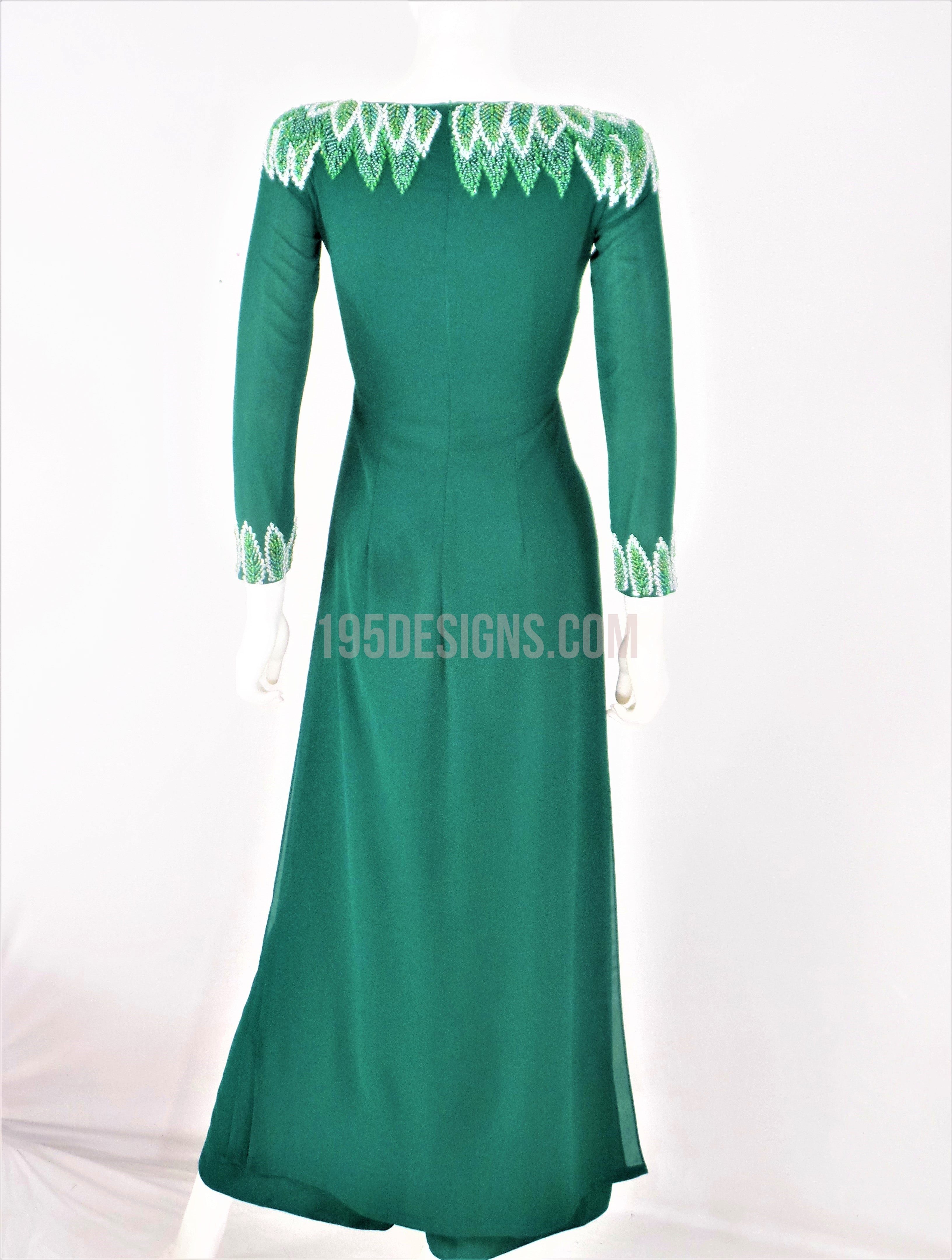 Green Crystal Vietnamese Long Dress / Áo Dài Xanh Đính Đá Cườm