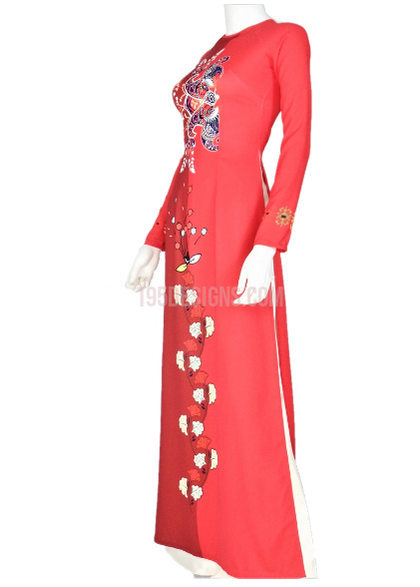 Áo Dài Lụa Giản Đỏ Hai Màu | Red Ao Dai Vietnamese